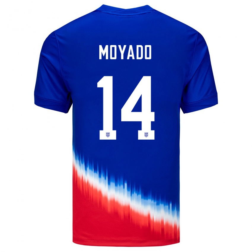 Hombre Camiseta Estados Unidos Bryan Moyado #14 Azul 2ª Equipación 24-26 La Camisa Chile