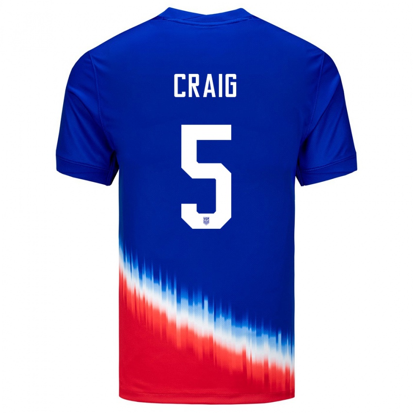 Hombre Camiseta Estados Unidos Brandan Craig #5 Azul 2ª Equipación 24-26 La Camisa Chile