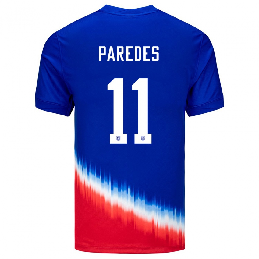 Hombre Camiseta Estados Unidos Kevin Paredes #11 Azul 2ª Equipación 24-26 La Camisa Chile