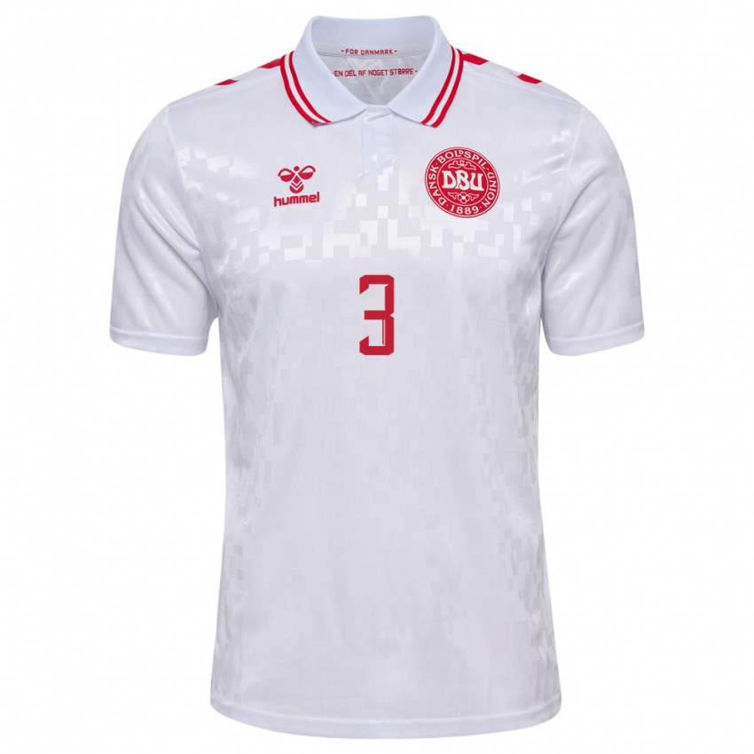 Hombre Camiseta Dinamarca Pontus Texel #3 Blanco 2ª Equipación 24-26 La Camisa Chile