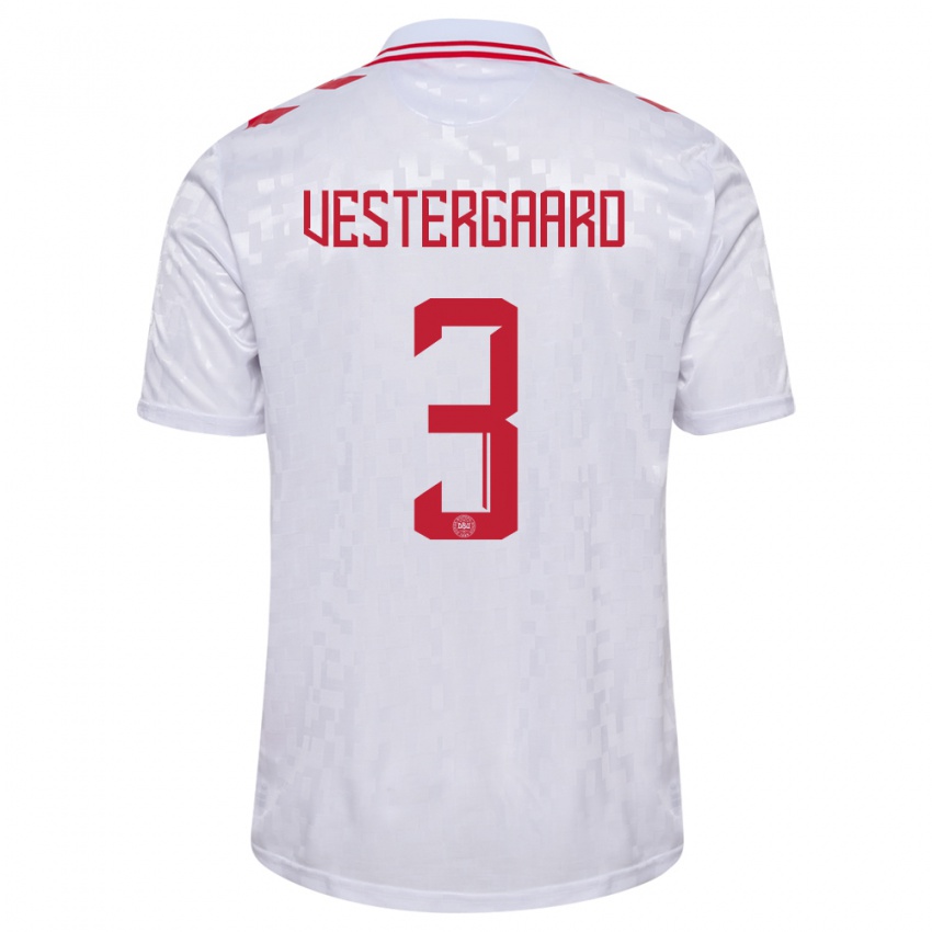 Hombre Camiseta Dinamarca Jannik Vestergaard #3 Blanco 2ª Equipación 24-26 La Camisa Chile