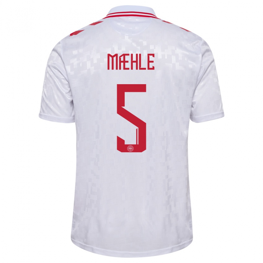 Hombre Camiseta Dinamarca Joakim Maehle #5 Blanco 2ª Equipación 24-26 La Camisa Chile