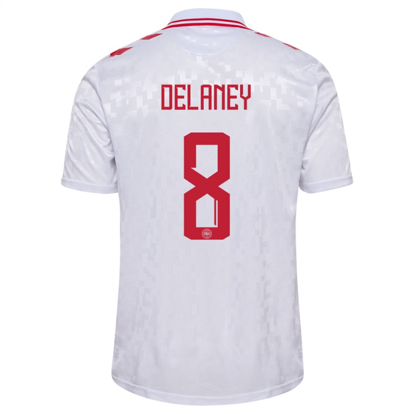 Hombre Camiseta Dinamarca Thomas Delaney #8 Blanco 2ª Equipación 24-26 La Camisa Chile
