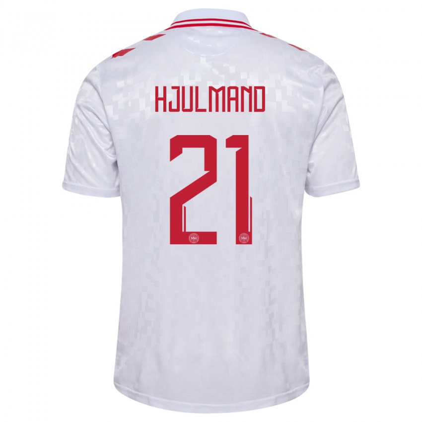 Hombre Camiseta Dinamarca Morten Hjulmand #21 Blanco 2ª Equipación 24-26 La Camisa Chile