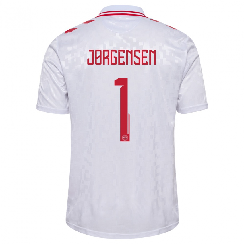 Hombre Camiseta Dinamarca Filip Jørgensen #1 Blanco 2ª Equipación 24-26 La Camisa Chile