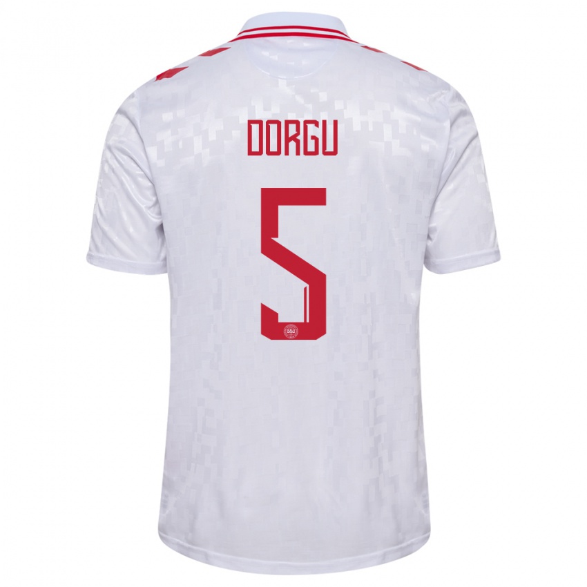 Hombre Camiseta Dinamarca Patrick Dorgu #5 Blanco 2ª Equipación 24-26 La Camisa Chile