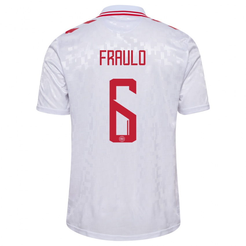 Hombre Camiseta Dinamarca Oscar Fraulo #6 Blanco 2ª Equipación 24-26 La Camisa Chile