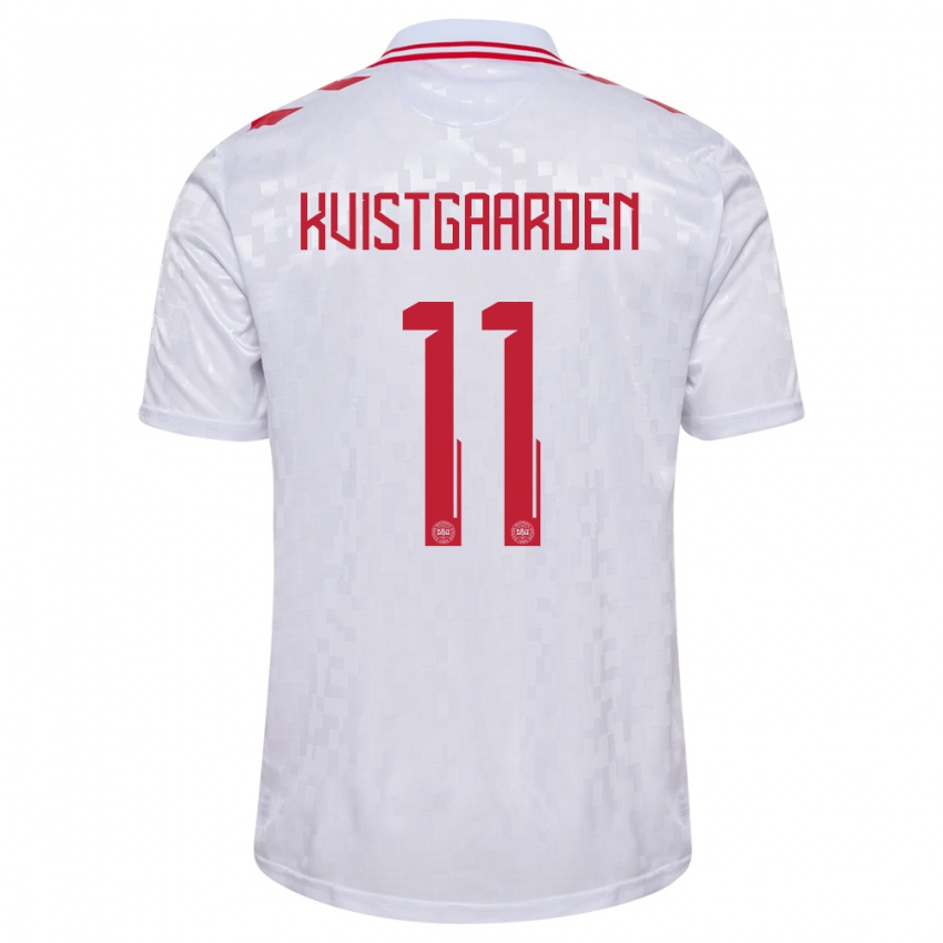 Hombre Camiseta Dinamarca Mathias Kvistgaarden #11 Blanco 2ª Equipación 24-26 La Camisa Chile