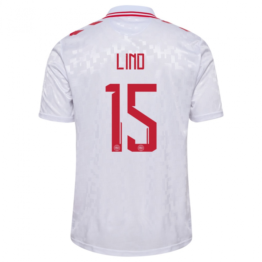 Hombre Camiseta Dinamarca Victor Lind #15 Blanco 2ª Equipación 24-26 La Camisa Chile