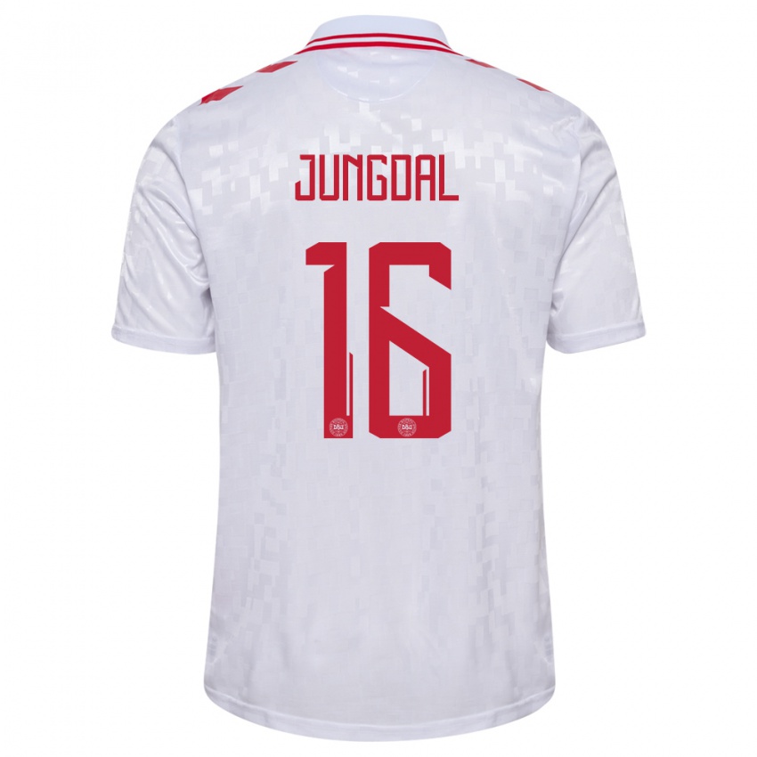 Hombre Camiseta Dinamarca Andreas Jungdal #16 Blanco 2ª Equipación 24-26 La Camisa Chile