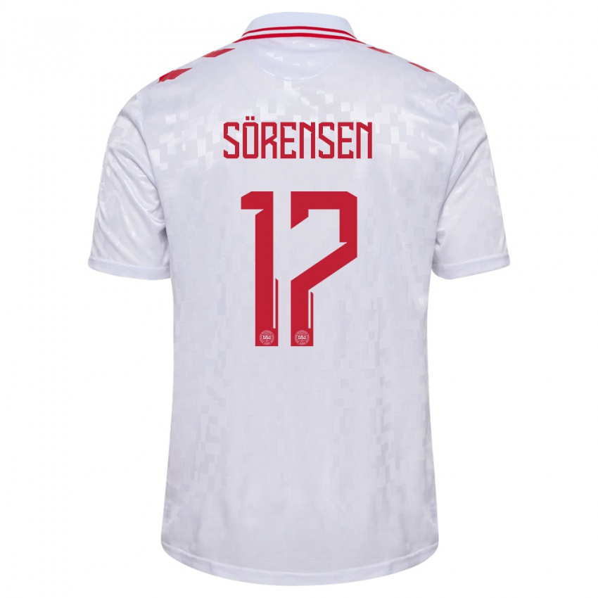 Hombre Camiseta Dinamarca Oliver Sörensen #17 Blanco 2ª Equipación 24-26 La Camisa Chile