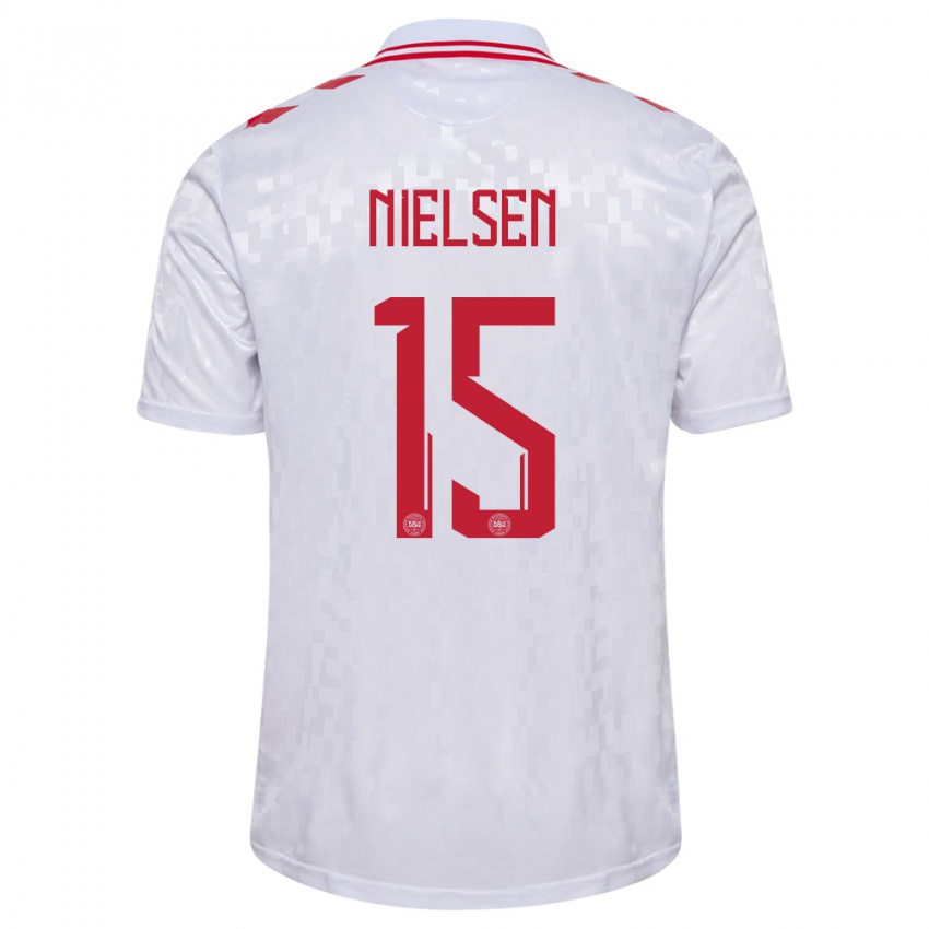 Hombre Camiseta Dinamarca Villads Nielsen #15 Blanco 2ª Equipación 24-26 La Camisa Chile