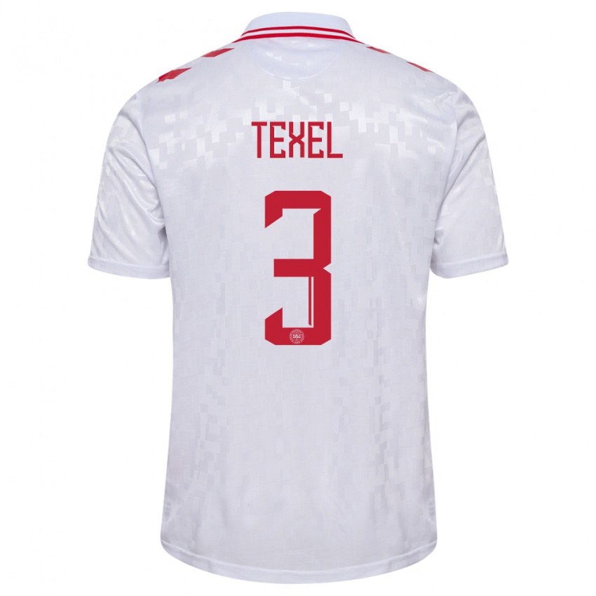 Hombre Camiseta Dinamarca Pontus Texel #3 Blanco 2ª Equipación 24-26 La Camisa Chile