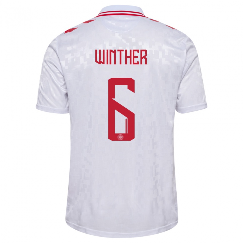 Hombre Camiseta Dinamarca Casper Winther #6 Blanco 2ª Equipación 24-26 La Camisa Chile