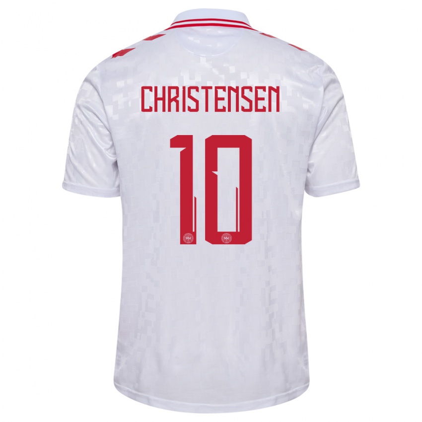 Hombre Camiseta Dinamarca Gustav Christensen #10 Blanco 2ª Equipación 24-26 La Camisa Chile