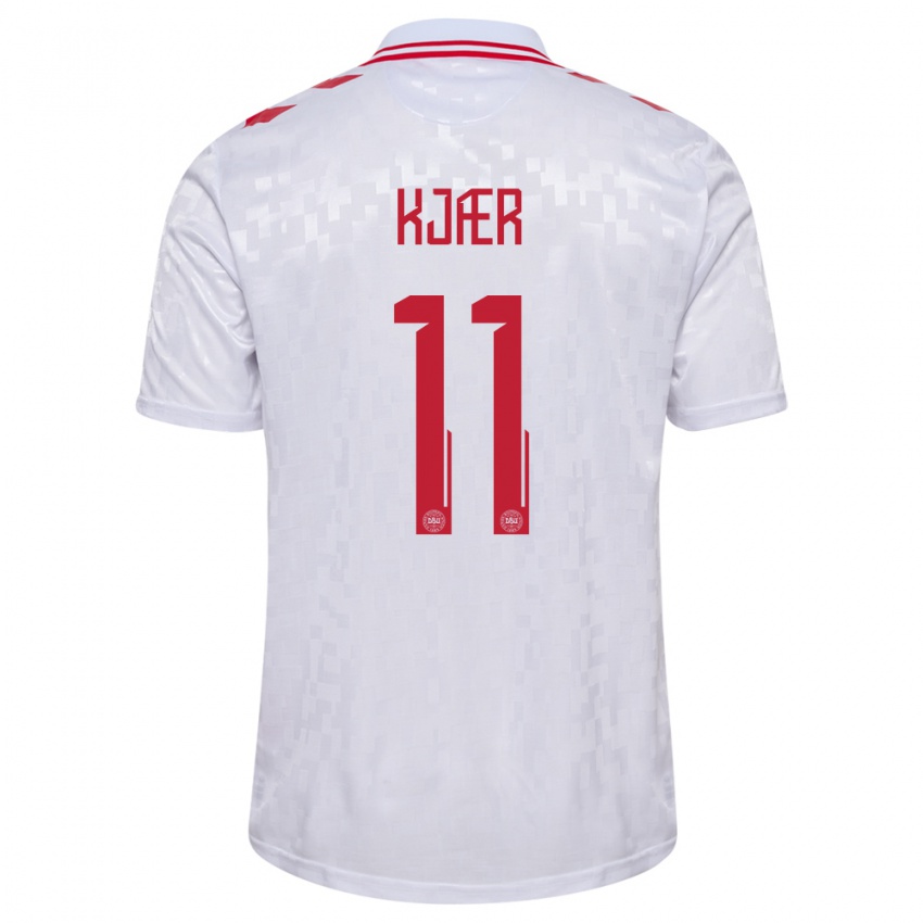 Hombre Camiseta Dinamarca Jeppe Kjær #11 Blanco 2ª Equipación 24-26 La Camisa Chile