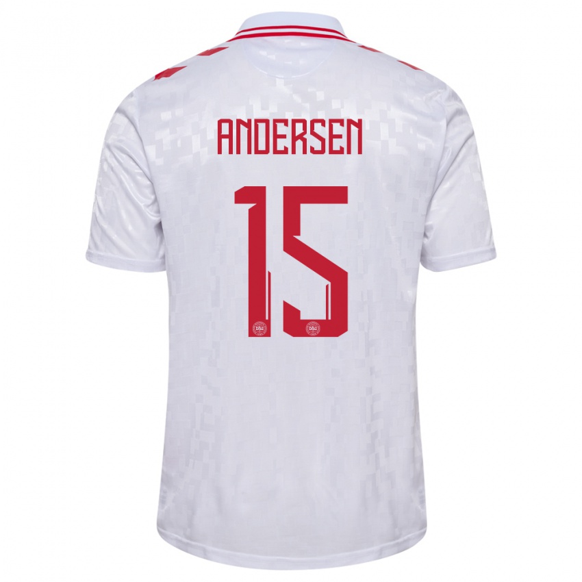 Hombre Camiseta Dinamarca Jacob Andersen #15 Blanco 2ª Equipación 24-26 La Camisa Chile