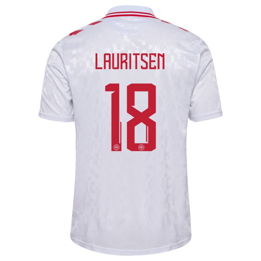 Hombre Camiseta Dinamarca Tobias Lauritsen #18 Blanco 2ª Equipación 24-26 La Camisa Chile