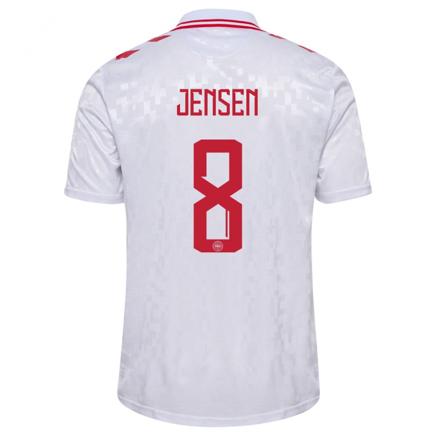 Hombre Camiseta Dinamarca Tobias Lund Jensen #8 Blanco 2ª Equipación 24-26 La Camisa Chile