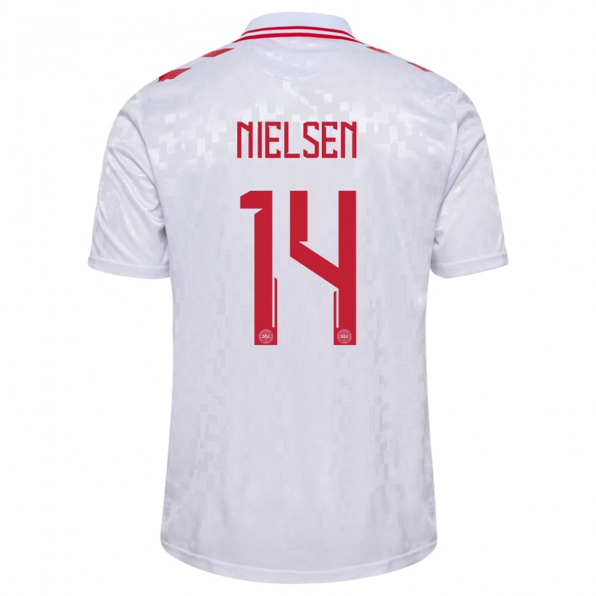 Hombre Camiseta Dinamarca Julius Nielsen #14 Blanco 2ª Equipación 24-26 La Camisa Chile