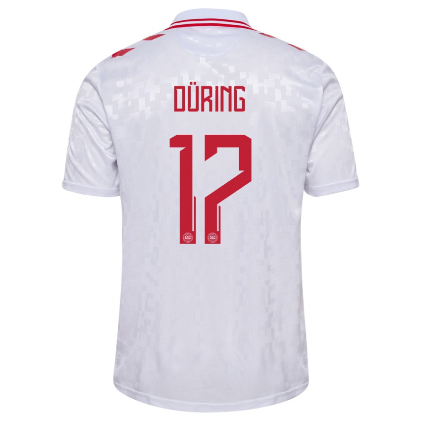 Hombre Camiseta Dinamarca Rasmus Düring #17 Blanco 2ª Equipación 24-26 La Camisa Chile