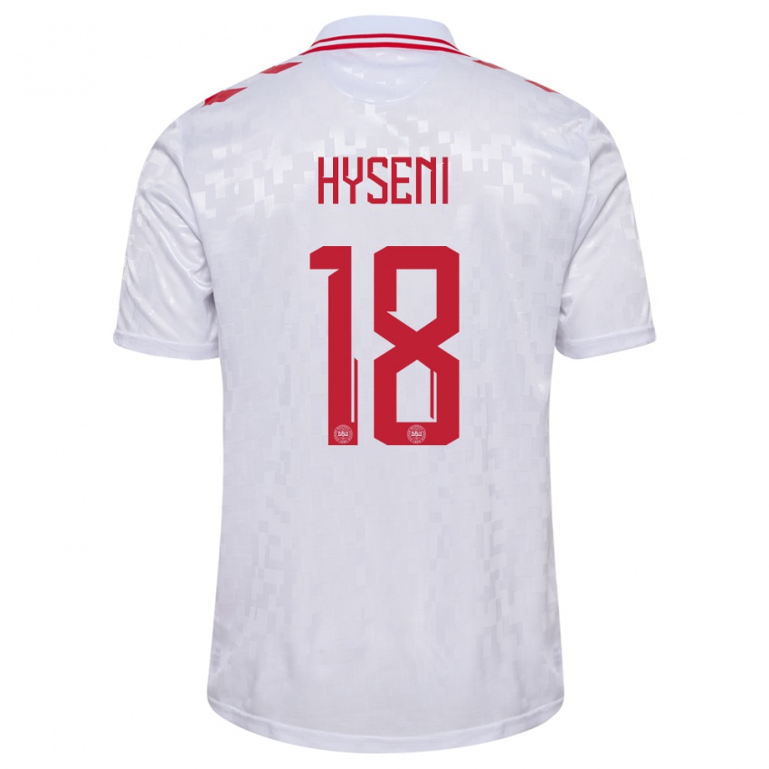 Hombre Camiseta Dinamarca Olti Hyseni #18 Blanco 2ª Equipación 24-26 La Camisa Chile