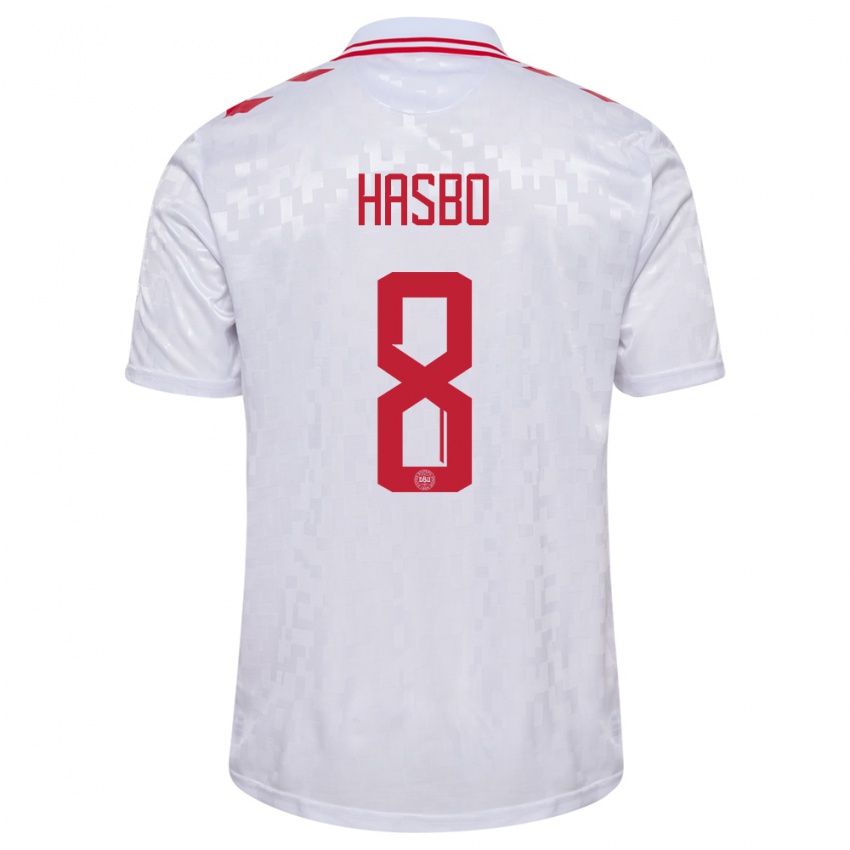 Hombre Camiseta Dinamarca Josefine Hasbo #8 Blanco 2ª Equipación 24-26 La Camisa Chile