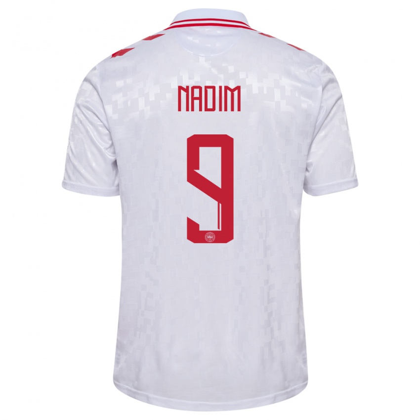 Hombre Camiseta Dinamarca Nadia Nadim #9 Blanco 2ª Equipación 24-26 La Camisa Chile