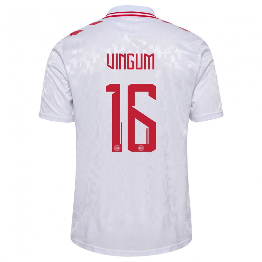 Hombre Camiseta Dinamarca Alberte Vingum #16 Blanco 2ª Equipación 24-26 La Camisa Chile