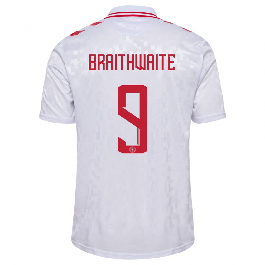 Hombre Camiseta Dinamarca Martin Braithwaite #9 Blanco 2ª Equipación 24-26 La Camisa Chile