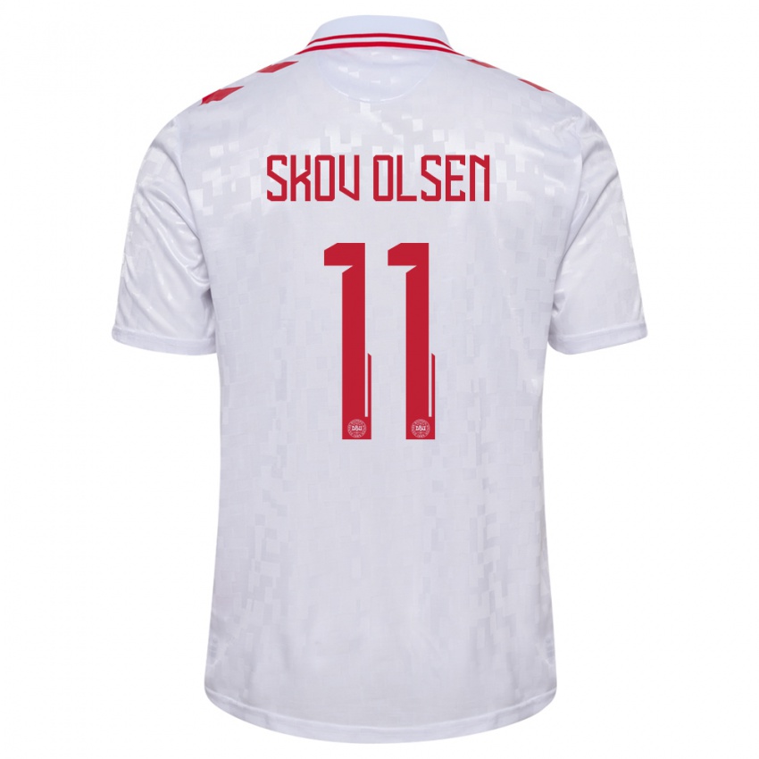 Hombre Camiseta Dinamarca Andreas Skov Olsen #11 Blanco 2ª Equipación 24-26 La Camisa Chile