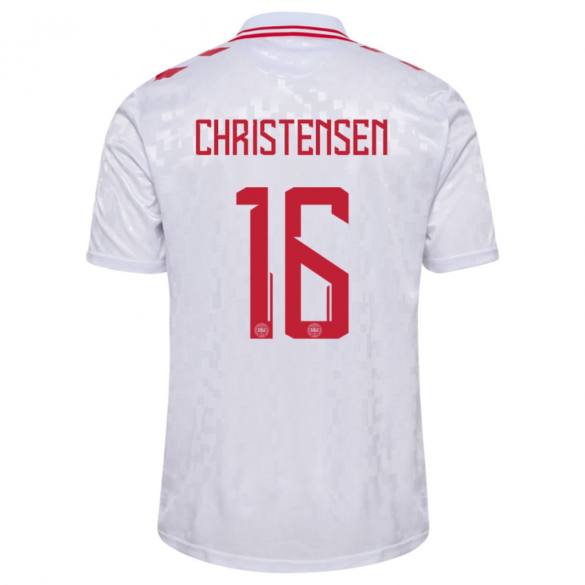 Hombre Camiseta Dinamarca Oliver Christensen #16 Blanco 2ª Equipación 24-26 La Camisa Chile