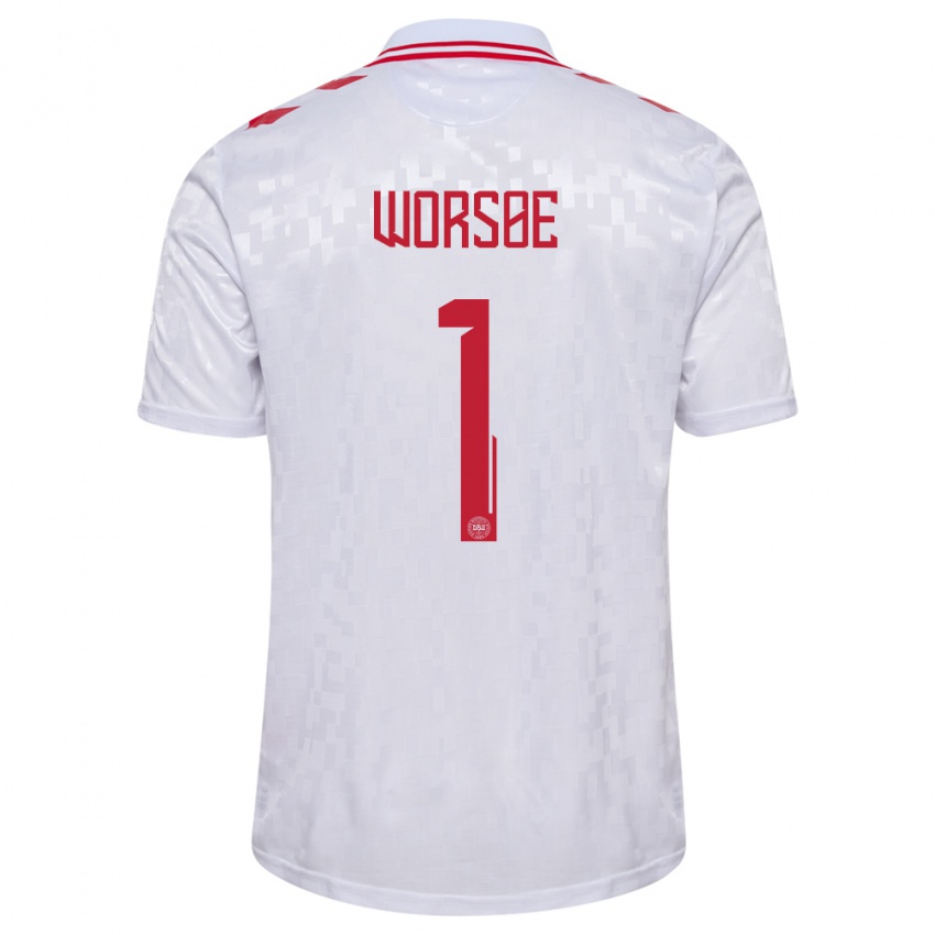 Hombre Camiseta Dinamarca Laura Worsoe #1 Blanco 2ª Equipación 24-26 La Camisa Chile