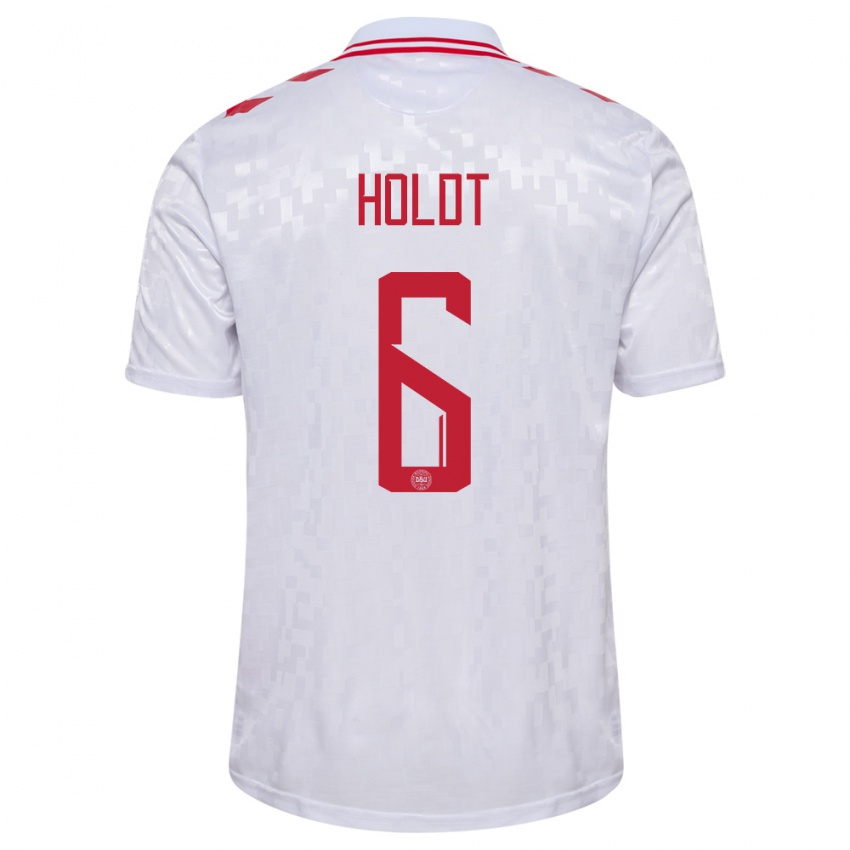 Hombre Camiseta Dinamarca Olivia Holdt #6 Blanco 2ª Equipación 24-26 La Camisa Chile