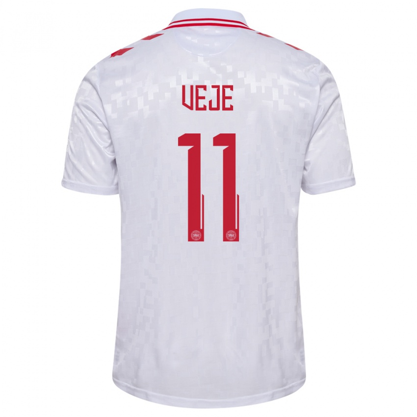 Hombre Camiseta Dinamarca Katrine Veje #11 Blanco 2ª Equipación 24-26 La Camisa Chile