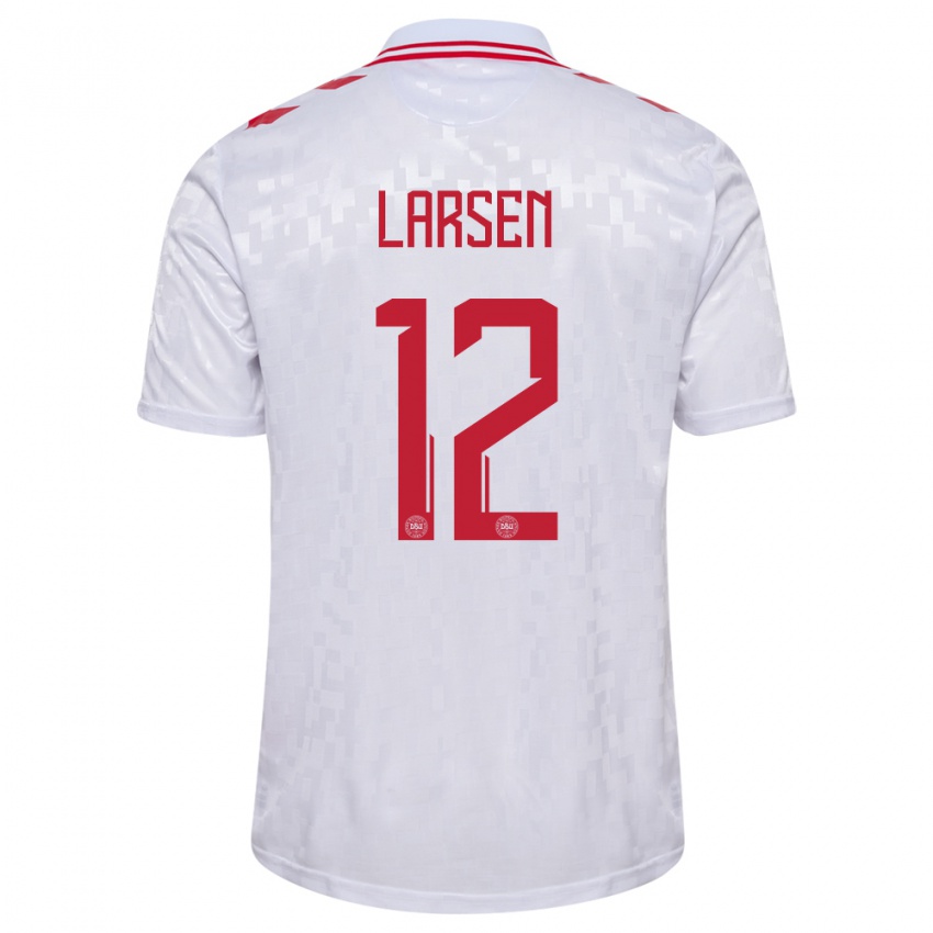 Hombre Camiseta Dinamarca Stine Larsen #12 Blanco 2ª Equipación 24-26 La Camisa Chile