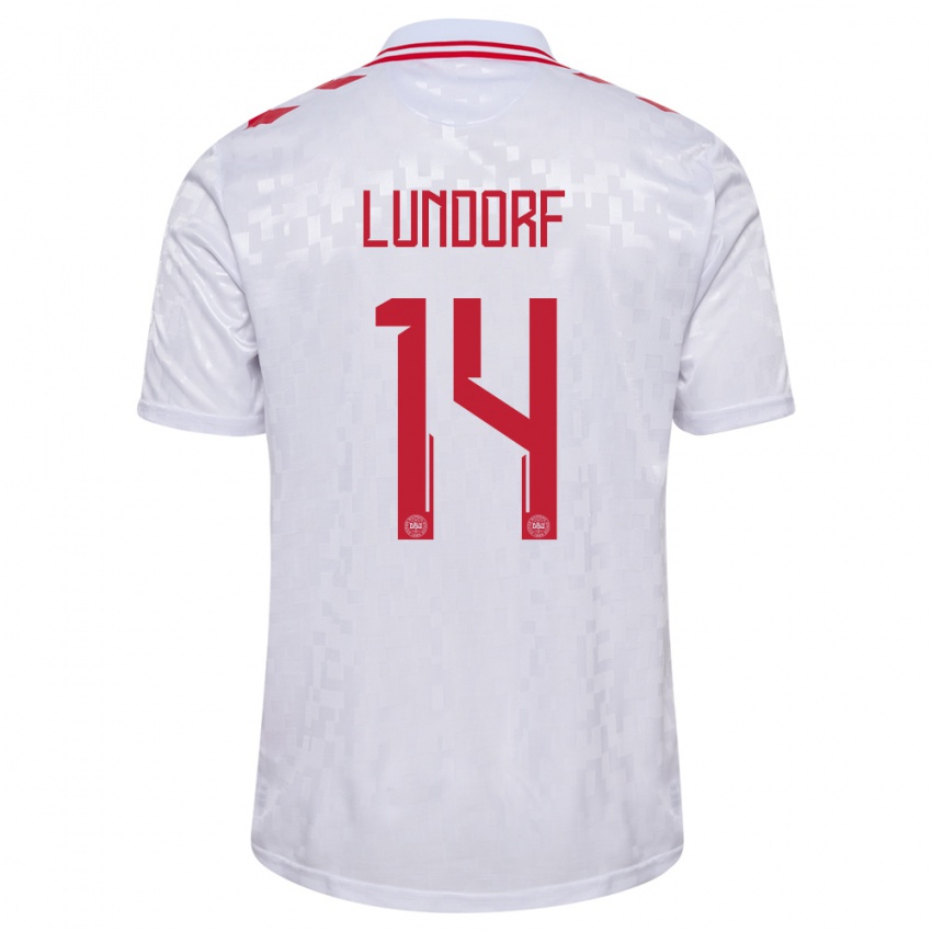 Hombre Camiseta Dinamarca Matilde Lundorf #14 Blanco 2ª Equipación 24-26 La Camisa Chile