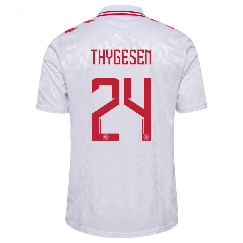 Hombre Camiseta Dinamarca Sarah Thygesen #24 Blanco 2ª Equipación 24-26 La Camisa Chile