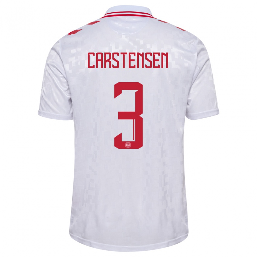 Hombre Camiseta Dinamarca Rasmus Carstensen #3 Blanco 2ª Equipación 24-26 La Camisa Chile