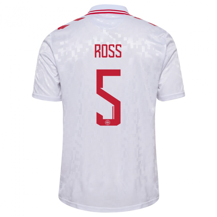 Hombre Camiseta Dinamarca Mathias Ross #5 Blanco 2ª Equipación 24-26 La Camisa Chile