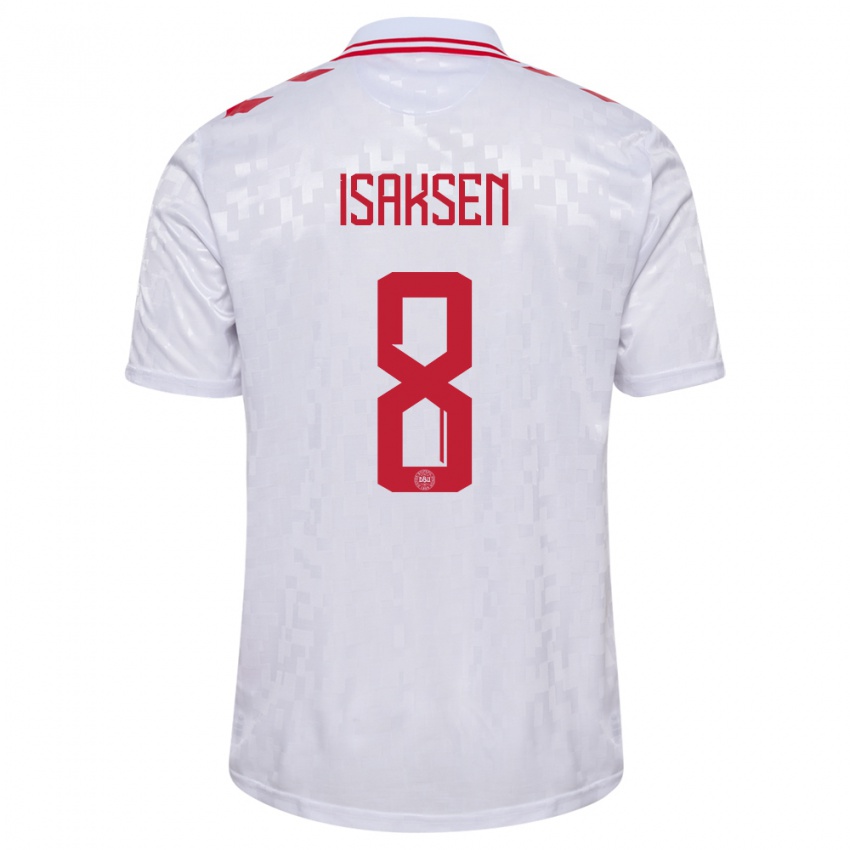 Hombre Camiseta Dinamarca Gustav Isaksen #8 Blanco 2ª Equipación 24-26 La Camisa Chile