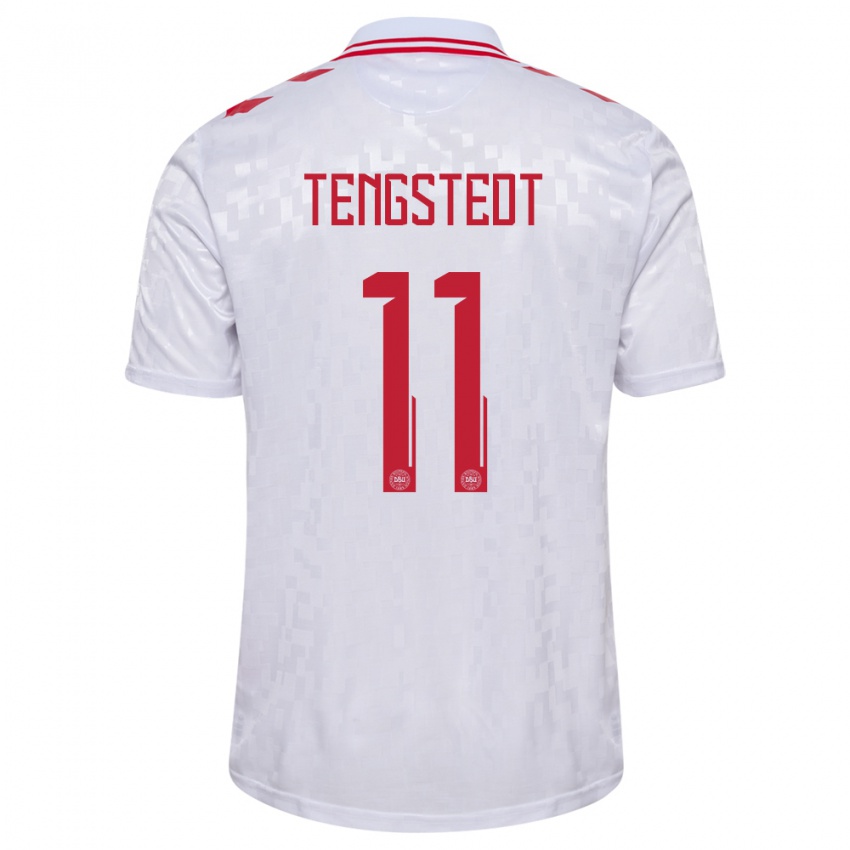 Hombre Camiseta Dinamarca Casper Tengstedt #11 Blanco 2ª Equipación 24-26 La Camisa Chile