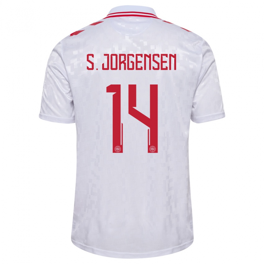 Hombre Camiseta Dinamarca Sebastian Jorgensen #14 Blanco 2ª Equipación 24-26 La Camisa Chile