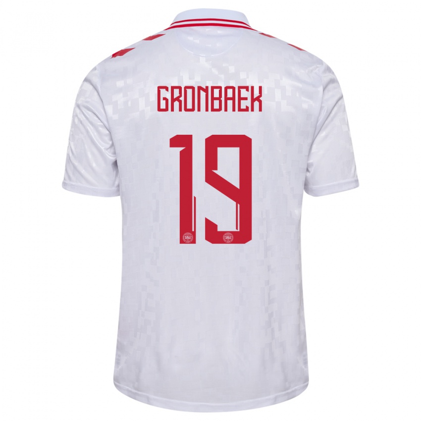 Hombre Camiseta Dinamarca Albert Gronbaek #19 Blanco 2ª Equipación 24-26 La Camisa Chile