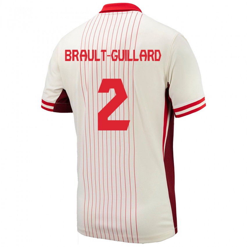 Hombre Camiseta Canadá Zachary Brault-Guillard #2 Blanco 2ª Equipación 24-26 La Camisa Chile