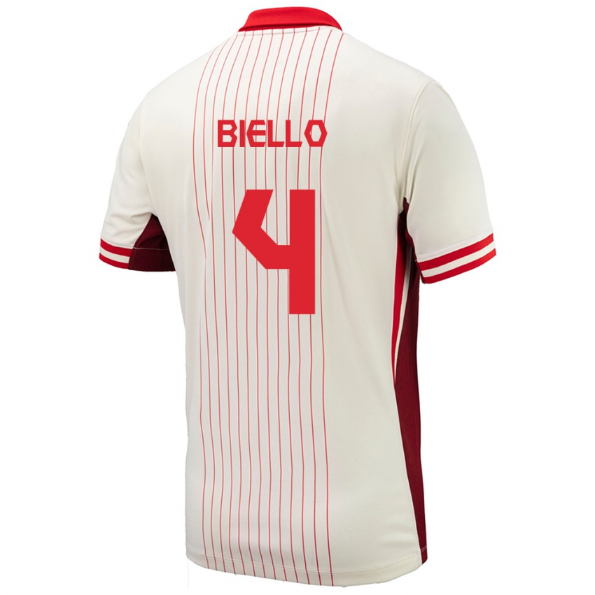 Hombre Camiseta Canadá Alessandro Biello #4 Blanco 2ª Equipación 24-26 La Camisa Chile