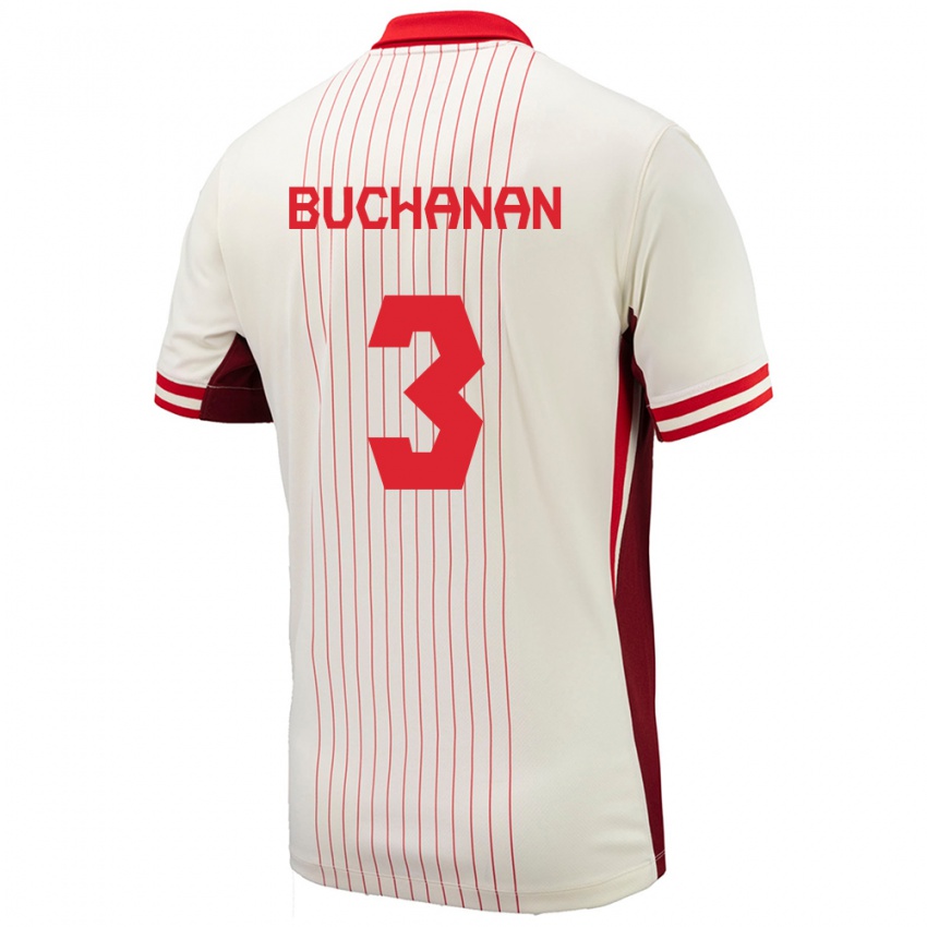 Hombre Camiseta Canadá Kadeisha Buchanan #3 Blanco 2ª Equipación 24-26 La Camisa Chile