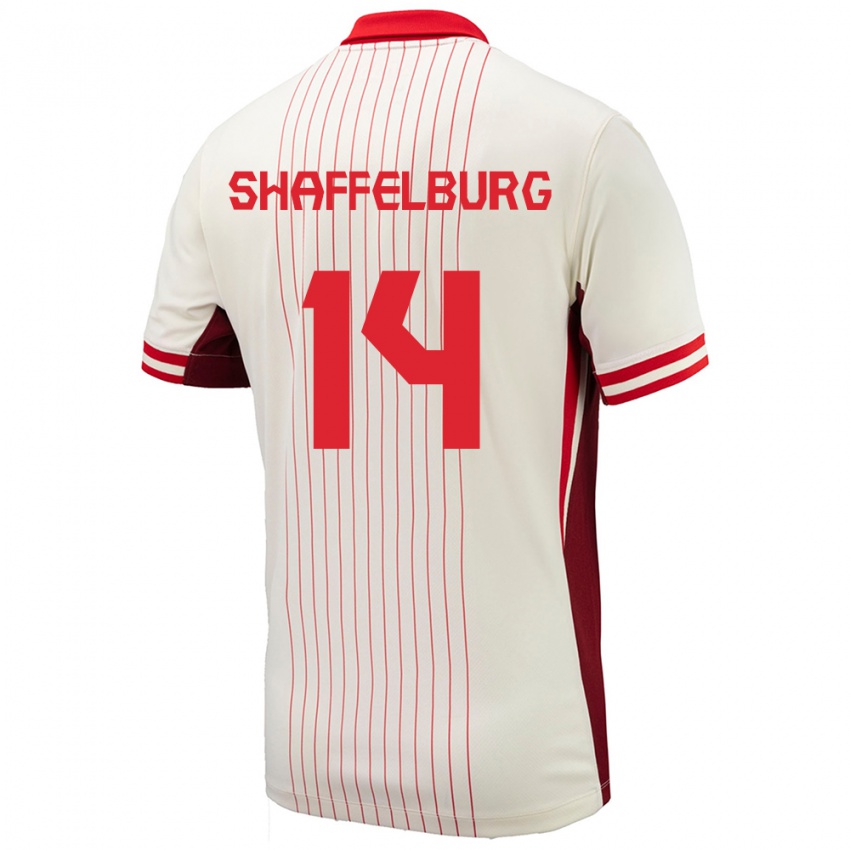 Hombre Camiseta Canadá Jacob Shaffelburg #14 Blanco 2ª Equipación 24-26 La Camisa Chile