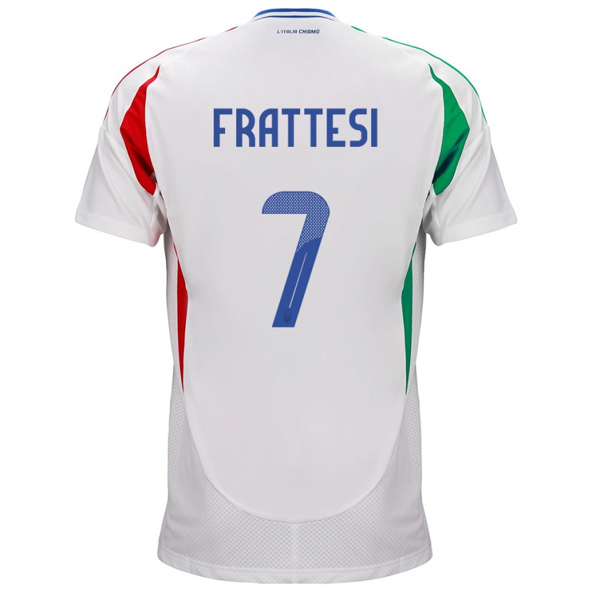 Hombre Camiseta Italia Davide Frattesi #7 Blanco 2ª Equipación 24-26 La Camisa Chile