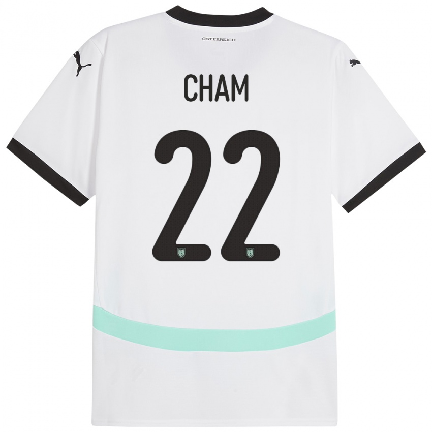 Hombre Camiseta Austria Muhammed Cham #22 Blanco 2ª Equipación 24-26 La Camisa Chile